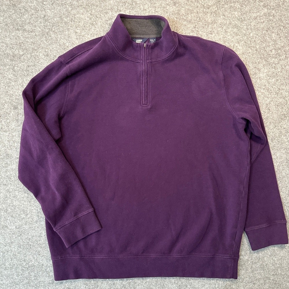 Lands End Quarter Zip Pullover XXL/T Purple Ribbed‎ Cotton Blend